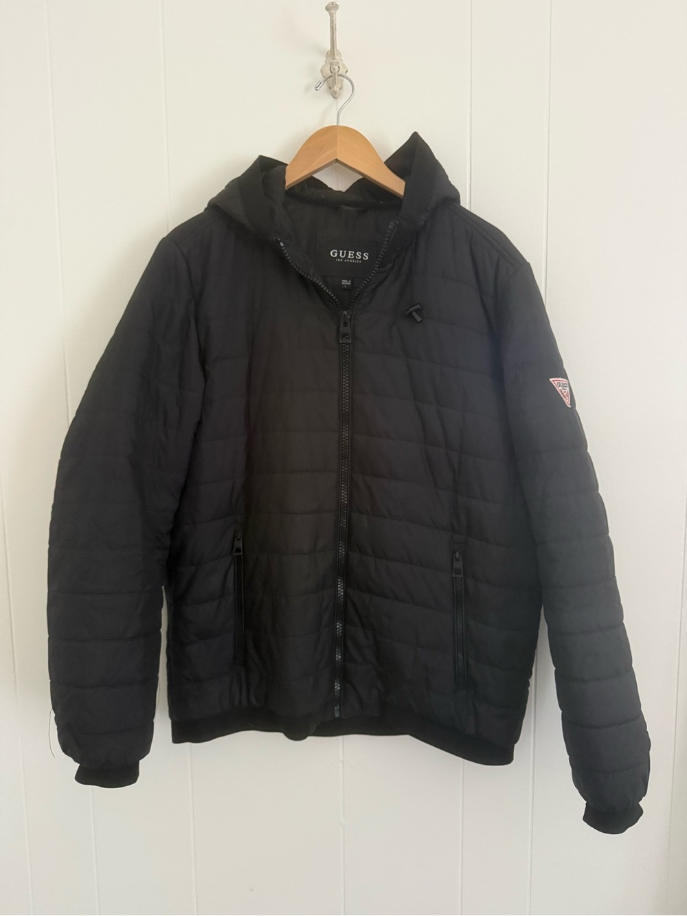 GUESS Black Quilted Hooded Puffer Jacket